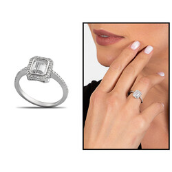 Women's 925 Sterling Silver Baguette Solitaire Ring With Zirconia - Thumbnail