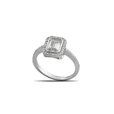 Women's 925 Sterling Silver Baguette Solitaire Ring With Zirconia