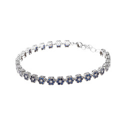 Womens 925 Sterling Silver Black Zirconia Flower Design Bracelet - 5