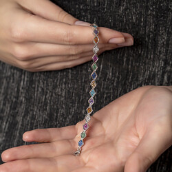 Womens 925 Sterling Silver Bracelet Hexagon Design Multicolor Zircon Full Tour - 4