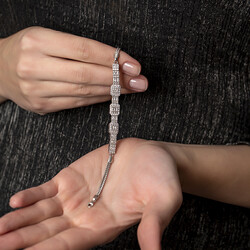 Women's 925 Sterling Silver Bracelet With Baguette Stone Lining Half Round - 4