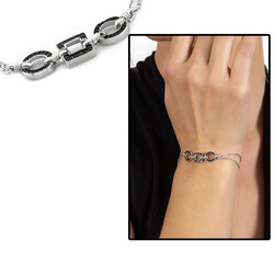 Women's 925 Sterling Silver Bracelet With Black Zirconia, Square Oval Design - 1
