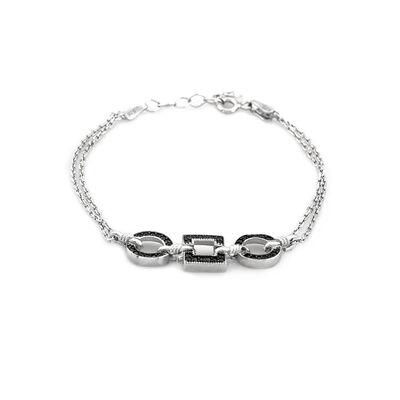 Women's 925 Sterling Silver Bracelet With Black Zirconia, Square Oval Design - 5