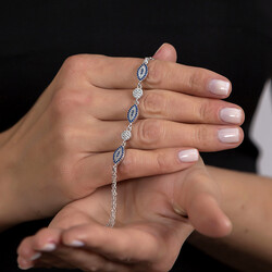 Women's 925 Sterling Silver Bracelet With Blue White Oval Zirconia - 2