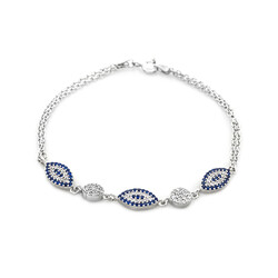 Women's 925 Sterling Silver Bracelet With Blue White Oval Zirconia - 5