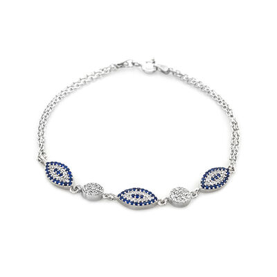 Women's 925 Sterling Silver Bracelet With Blue White Oval Zirconia - 5