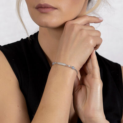 Women's 925 Sterling Silver Bracelet With Blue White Zirconia Flower Design - 3