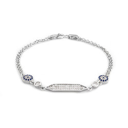 Women's 925 Sterling Silver Bracelet With Blue White Zirconia Flower Design - 5