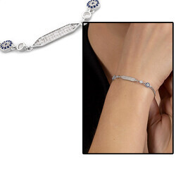 Women's 925 Sterling Silver Bracelet With Blue White Zirconia Flower Design - 6