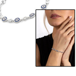 Women's 925 Sterling Silver Bracelet With Blue White Zirconia Flower Pattern - 2