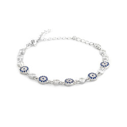 Women's 925 Sterling Silver Bracelet With Blue White Zirconia Flower Pattern - 5