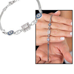 Womens 925 Sterling Silver Bracelet With Blue Zirconia Half Round Baguette Stone - 6