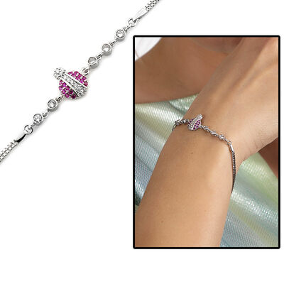 Women's 925 Sterling Silver Bracelet With Fuchsia Zircon And Ladybug - 1