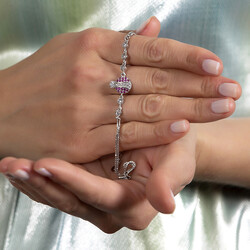 Women's 925 Sterling Silver Bracelet With Fuchsia Zircon And Ladybug - 2