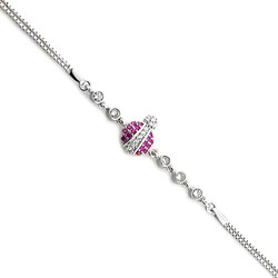 Women's 925 Sterling Silver Bracelet With Fuchsia Zircon And Ladybug - 5