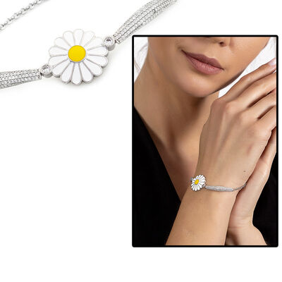 Women's 925 Sterling Silver Bracelet With Zircon And Daisies