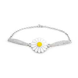 Women's 925 Sterling Silver Bracelet With Zircon And Daisies - Thumbnail