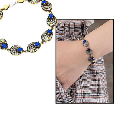 Women's 925 Sterling Silver Bracelet With Zirconia And Dark Blue Ruby Stone - 1