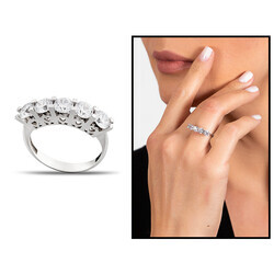 Women's 925 Sterling Silver Five Stones Ring With Starlight Diamonds Elegant Design 925 Sterling Silver - Thumbnail