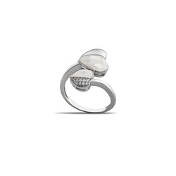 Women's 925 Sterling Silver Heart Shaped Pearl Stone Ring - 5