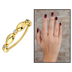 Women's 925 Sterling Silver Ring Gold Design Zircon Barley Design - 1