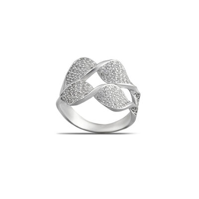 Women's 925 Sterling Silver Ring With Double Row Zirconia Leaf - 5