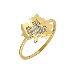 Women's 925 Sterling Silver Ring With Gold Plated Zircon Leaf Design - 2