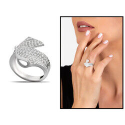 Women's 925 Sterling Silver Ring With Zircon Stone Leaf With Detailed 