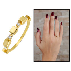 Women's 925 Sterling Silver Ring With Zirconia And Gold Color Cubic Design - 1