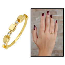 Women's 925 Sterling Silver Ring With Zirconia And Gold Color Cubic Design - 4