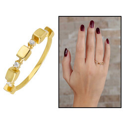 Women's 925 Sterling Silver Ring With Zirconia And Gold Color Cubic Design - 5