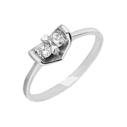 Women's 925 Sterling Silver Ring With Zirconia And V-Shape Design - 2