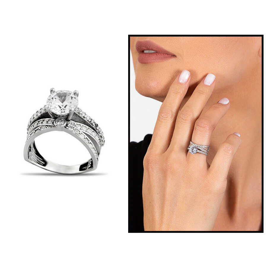 Women's 925 Sterling Silver Solitaire Ring With Cat's Eye Zircon Stone