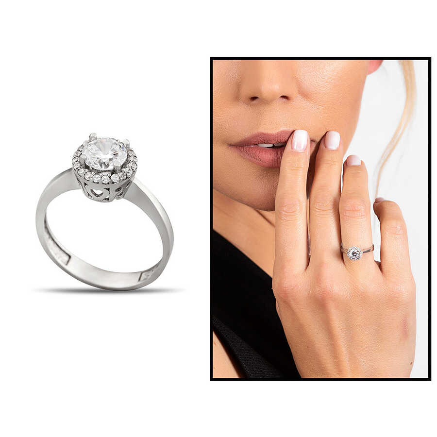 Women's 925 Sterling Silver Solitaire Ring With Starlight Diamonds Heart Shaped