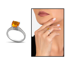 Women's 925 Sterling Silver Solitaire Ring With Stylish Design And Yellow Zirconia - 1