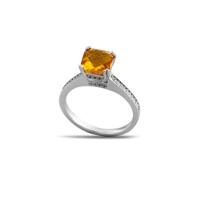 Women's 925 Sterling Silver Solitaire Ring With Stylish Design And Yellow Zirconia