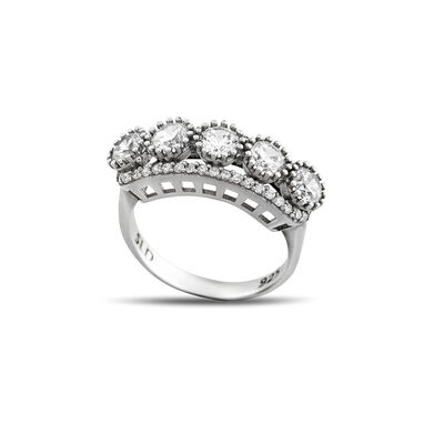 Women's 925 Sterling Silver Starlight Diamond Montur Drop Design Five Stone Ring