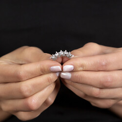 Women's 925 Sterling Silver Starlight Diamond Montur Heart Design Five Stone Ring - Thumbnail