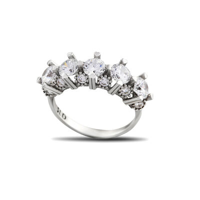 Women's 925 Sterling Silver Starlight Diamond Montur Heart Design Five Stone Ring