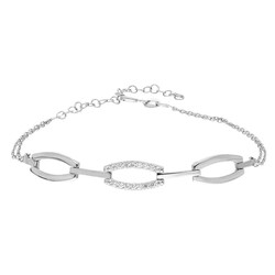 Women's 925 Sterling Silver Zircon 3 Piece Cat Eye Bracelet - 3