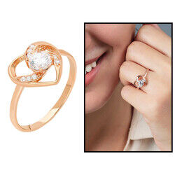 Women's 925 Sterling Silver Zircon Heart Shaped Pink Color Ring - 5