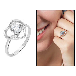 Women's 925 Sterling Silver Zircon Solitaire Heart Design Ring - 1