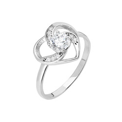 Women's 925 Sterling Silver Zircon Solitaire Heart Design Ring - 2