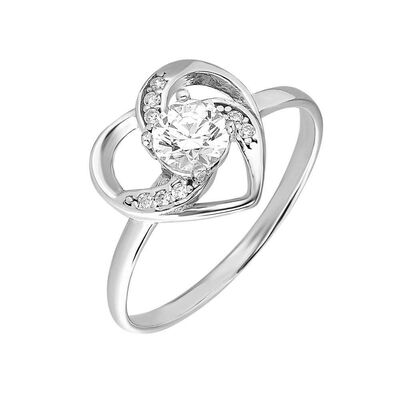 Women's 925 Sterling Silver Zircon Solitaire Heart Design Ring - 4