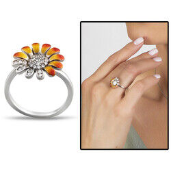 Women's 925 Sterling Silver Zirconia Daisy Ring - 4