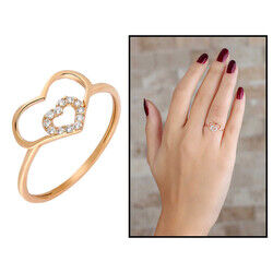 Women's 925 Sterling Silver Zirconia Heart Shaped Pink Color Ring - 4