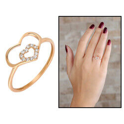 Women's 925 Sterling Silver Zirconia Heart Shaped Pink Color Ring - 5