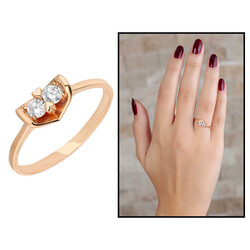 Women's 925 Sterling Silver Zirconia Rose Design V-Shape Design Ring - 1