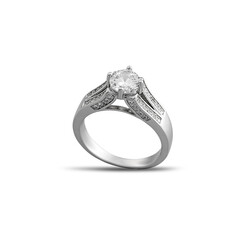 Women's 925 Sterling Silver Zirconia Solitaire Ring İn Modern Design - Thumbnail
