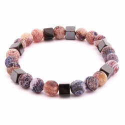Women's Agate And Hematite Bracelet With A Sphere-Cut Natural Stone - Thumbnail